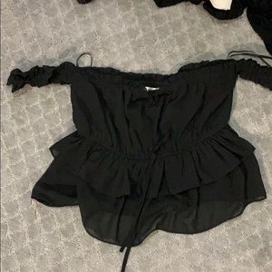 Black ruffled off shoulder top